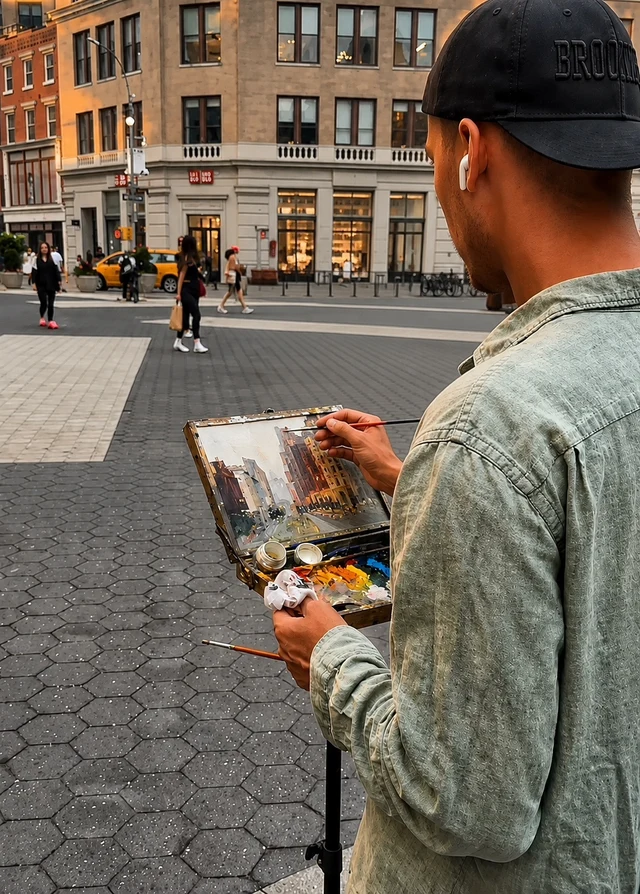 Fedor Karyakin painting on a New York street